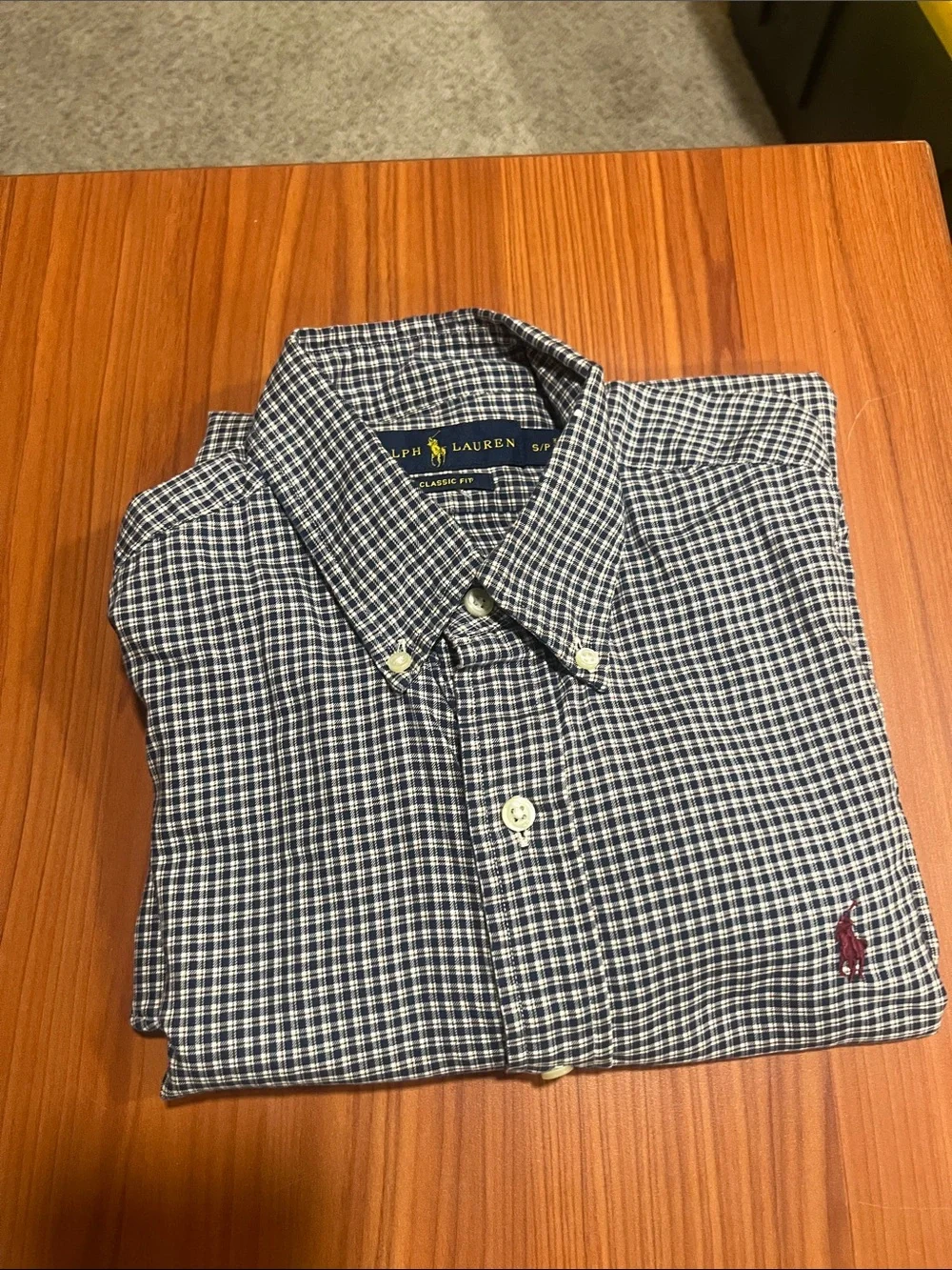 Ralph Lauren Navy and White Checked Button-Down Shirt - Picture 1 of 4